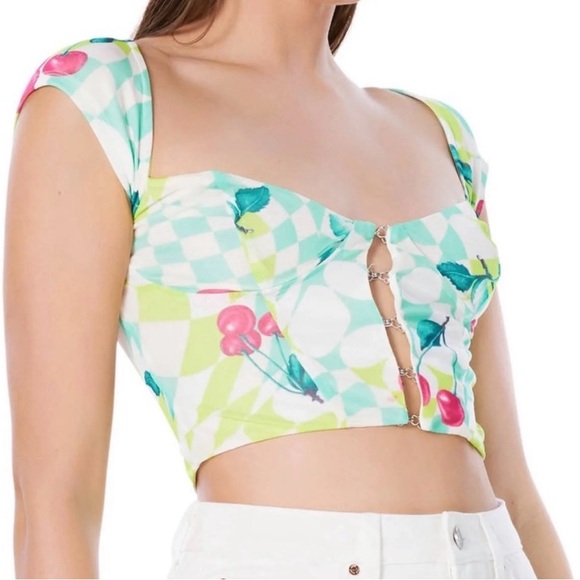 Revolve Afrm Bradlee Corset Top Mint cherry crop Medium  NWT - Picture 4 of 5